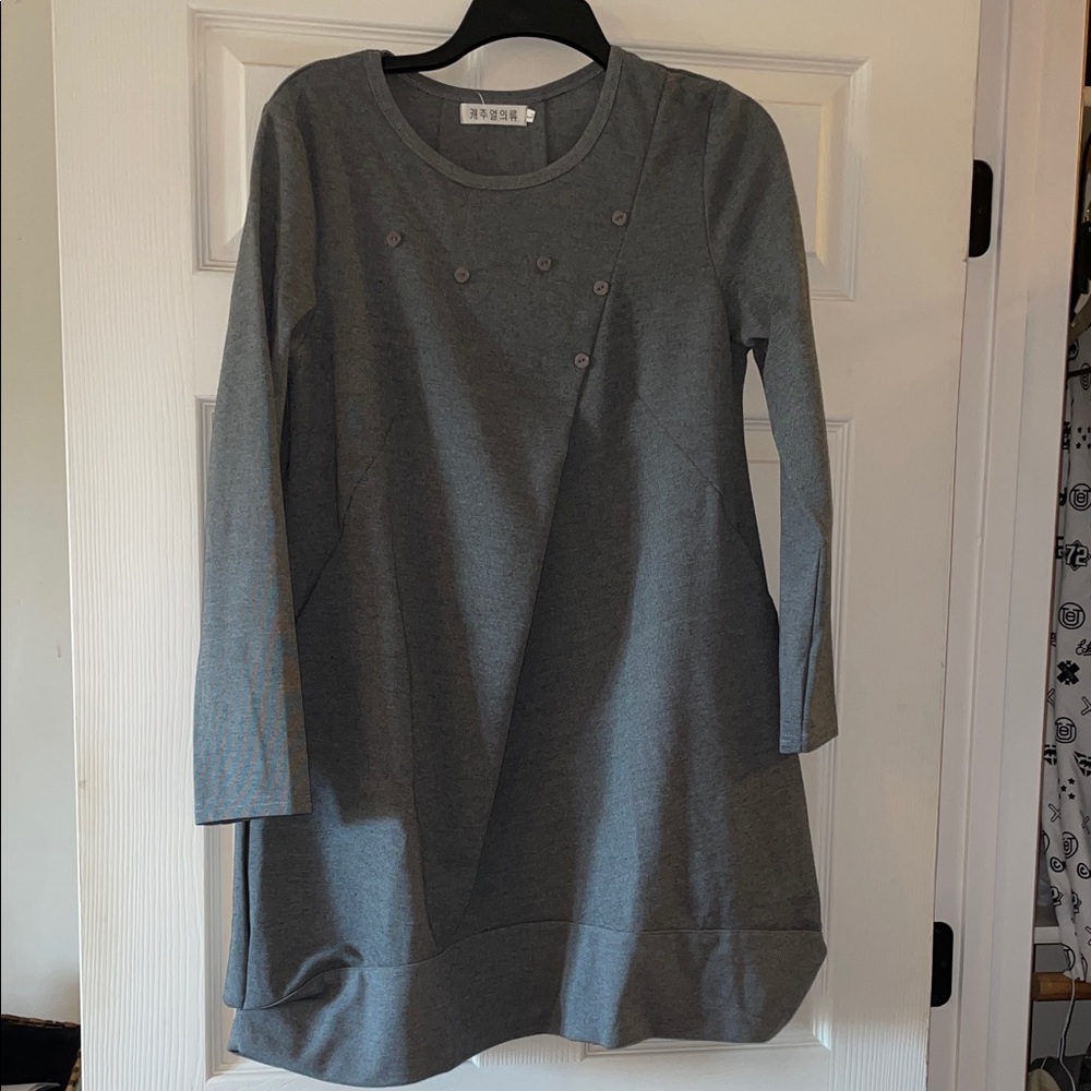 Elegant Gray Long Sleeve Dress